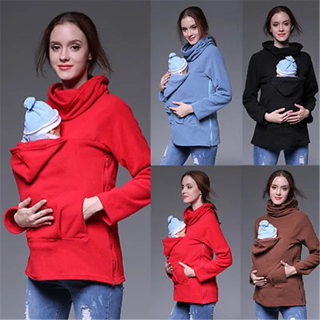 mom and baby hoodie carrier