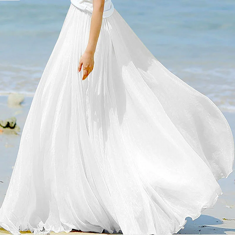 U SWEAR Женская длинная сетчатая шифоновая юбка женская с оборками белая летняя