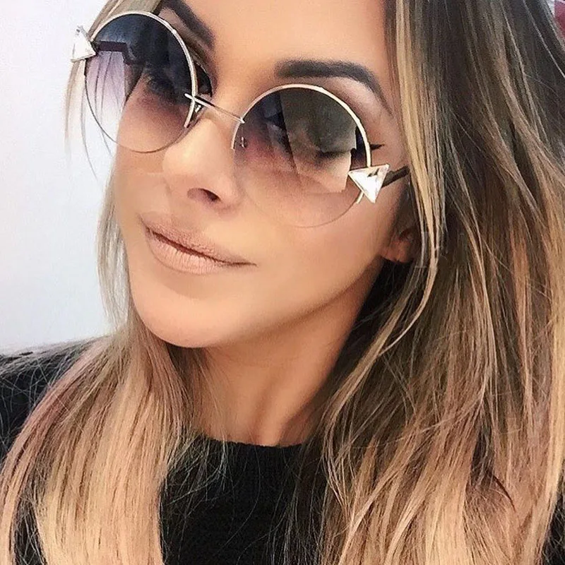 Леди стрелка Треугольники Камни Круглые Солнцезащитные очки Для женщин модные роскошные оттенки UV400 Винтаж бренд очки Дизайнер Óculos 46038