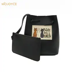 2 шт./упак. Товары для кошек Печатных Ведро Сумка Crossbody сумка Для женщин Повседневное искусственная кожа сцепления сумка женская красная