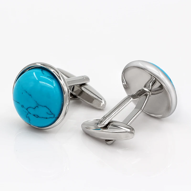Kemstone Round Created Blue Stone Cufflinks Precious Stone Cufflink Men