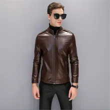 M-5XL плюс Размеры Для мужчин Кожаная куртка высокое качество куртка из искусственной кожи мужской Смарт Повседневное Стенд воротник сплошной Для мужчин s кожаные пальто
