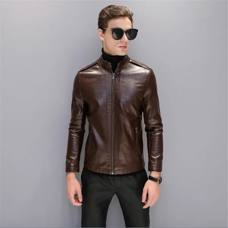 M 5XL Plus Size Men Leather Jacket High Quality Faux Leather Jackets Male Smart Casual Stand