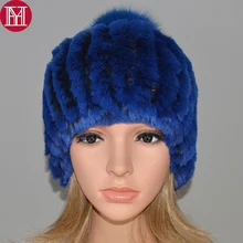 Новые женские вязаные меховые шапочки в полоску с натуральным кроликом Рекс, зимние женские шапки из меха кролика рекс
