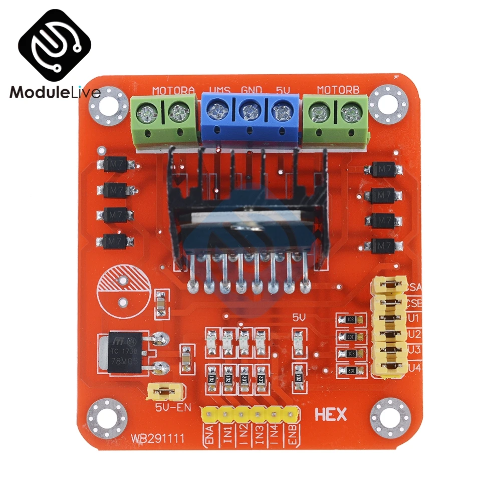 Красный L298N модуль драйвера двигатель постоянного тока шаговый двигатель Dual H Мост 20 Вт макс 2A/мост для Arduino PIC AVR робот Совета модуль