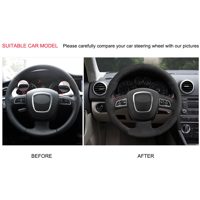 Вручную прошитый DIY черная замша рулевого колеса автомобиля Обложка для Audi A3(8 P) 2008-2013 A4(B8) 2008-2010 A5 2008-2010 A6(C6) 2007