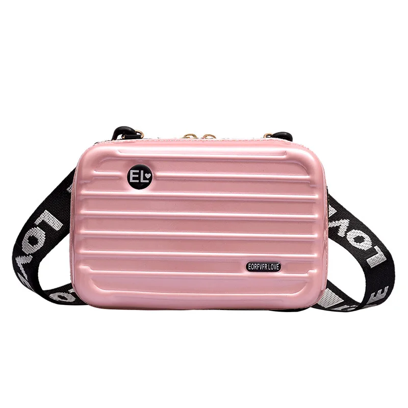 Women Mini Suitcase Shape Crossbody Bag Shoulder Bag with Wide Letter Strap FA$3