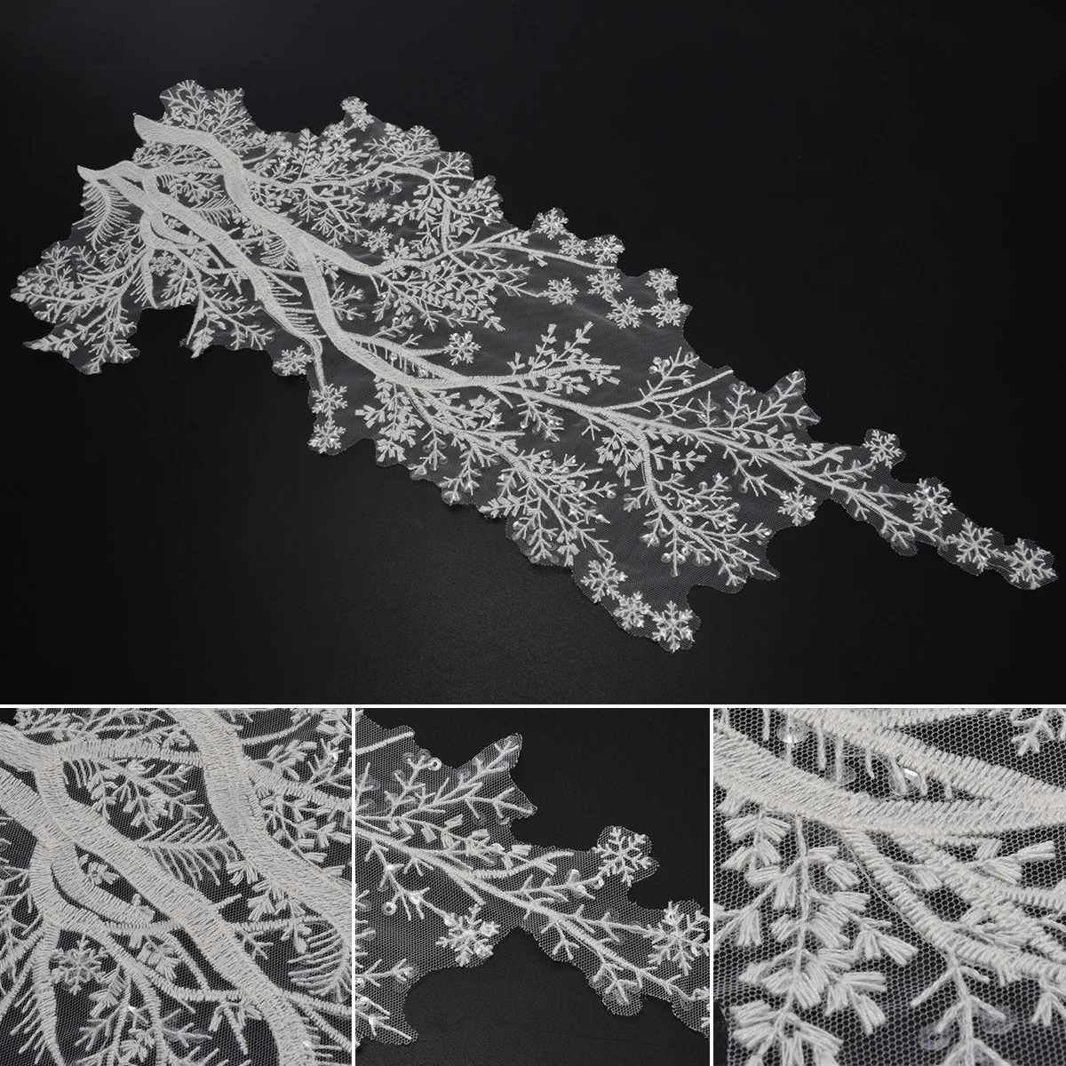 New Style Bridal Lace Applique Embroidery Motif Trim Fashionable DIY Applique for Wedding Dress Home Decoration 510x240mm