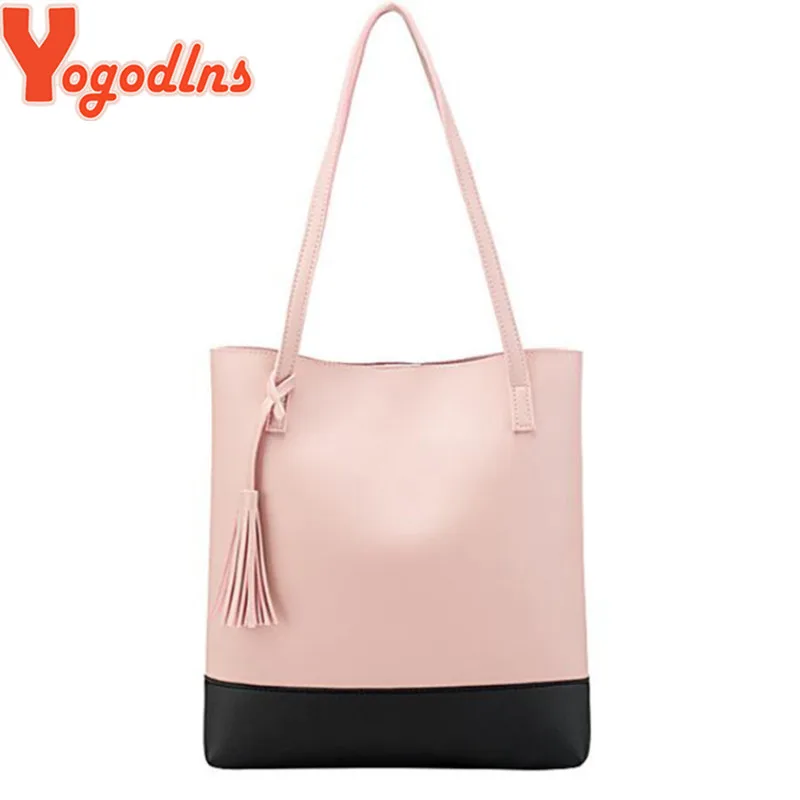 Yogodlns New Fashion Women Handbag Tassel Large Capacity PU Leather Totes Bag Brief Bucket Shoulder Bag Ladies Bags