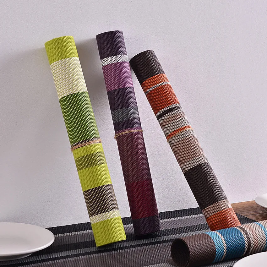  PVC Placemat Striped Slip-resistant Waterproof Table Mat Kitchen Dining Table Disc Pads Bowl Coaste