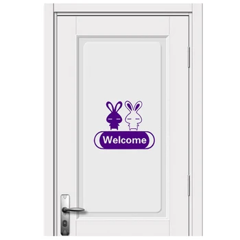 

30*18.5cm Double Bunny Rabbit Welcome Door Art Wall Stickers Living Room Lounge Kitchen Car Window Decor Vinyl Decal 13 Colors