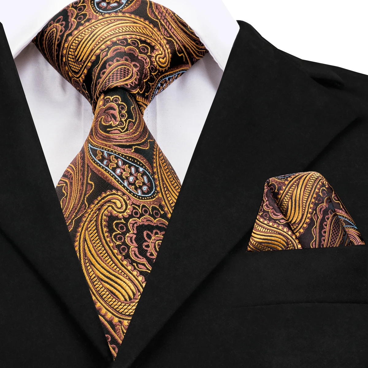 Buy Gold Brown Paisley Luxury Silk Ties for Men High