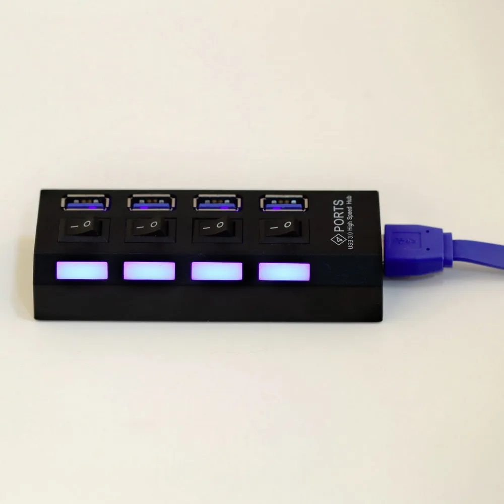 Новые Скорость USB 3.0 HUB 4 Порты Скорость 5 Гбит с включения/выключения и кабель Универсальный для портативных ПК компьютер настольный черный