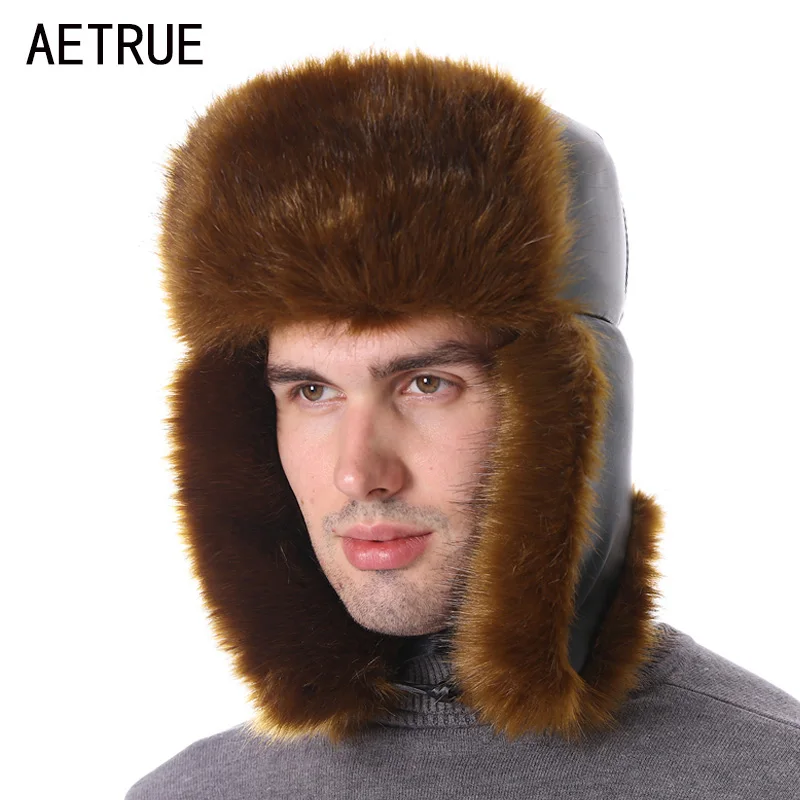 mens leather and fur hats
