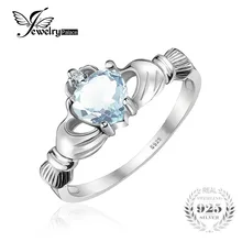 Jewelrypalace corazón genuino aguamarina anillo de claddagh sólida plata de ley 925 anillos para las mujeres joyería de la boda de la alta calidad