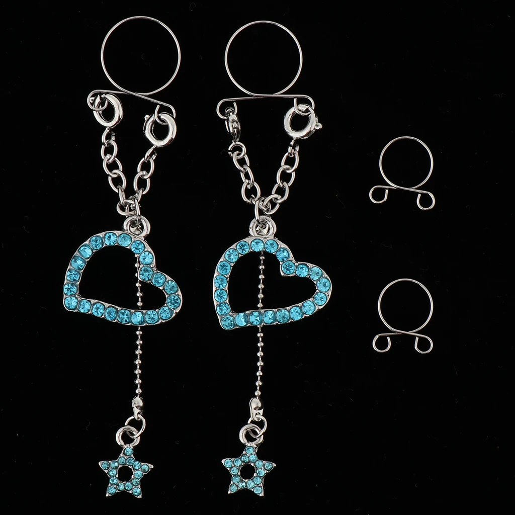 1 Pair Clip On Fake Non Pierce Nipple Rings Crystal Dangle Non Pierced Body Jewelry