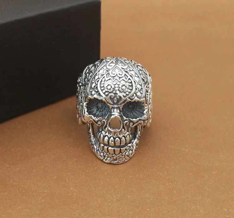 Настоящее твердое 925 Чистое серебряное кольцо с черепом, Модное Новое мужское серебряное кольцо с черепом