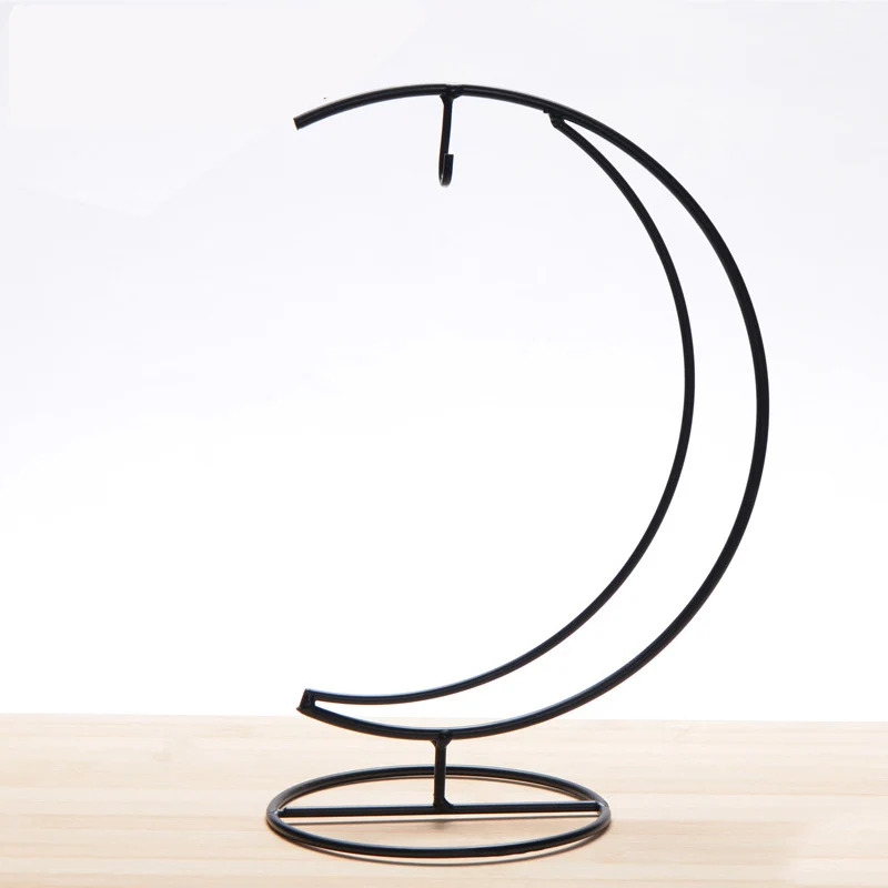

1 Piece Fashion Hand-made Iron Moon Shape Wedding Candle Holder Candlestick Glass Ball Lantern Hanging Stand Dropship P15