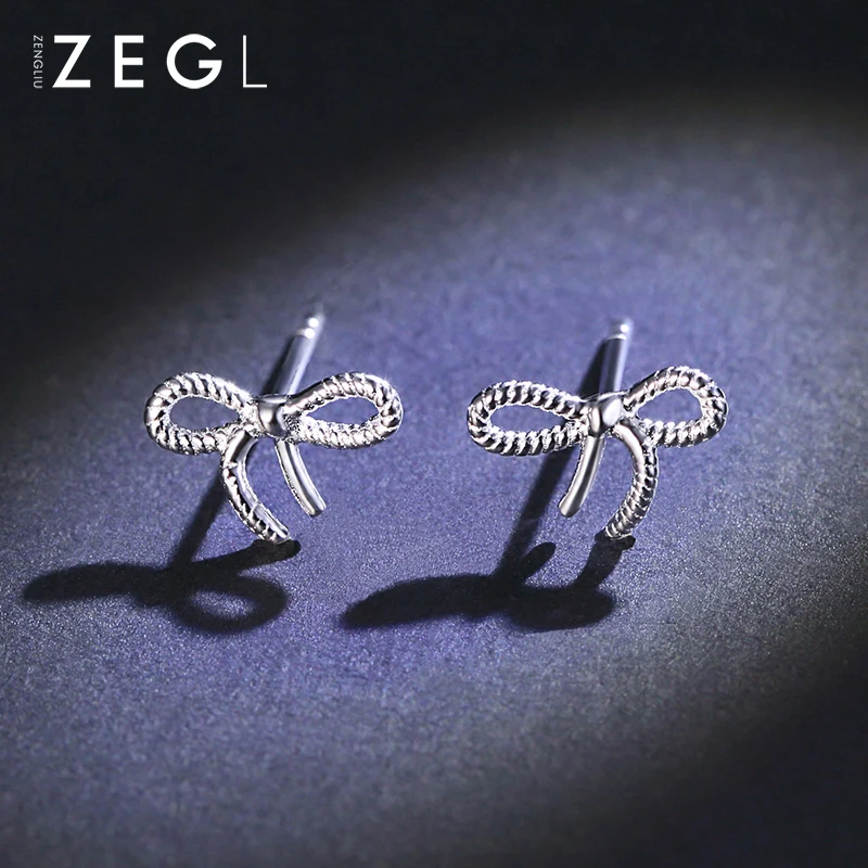 

ZEGL 925 silver earrings fashion mini bow small earring studs female simple personality minnie earrings