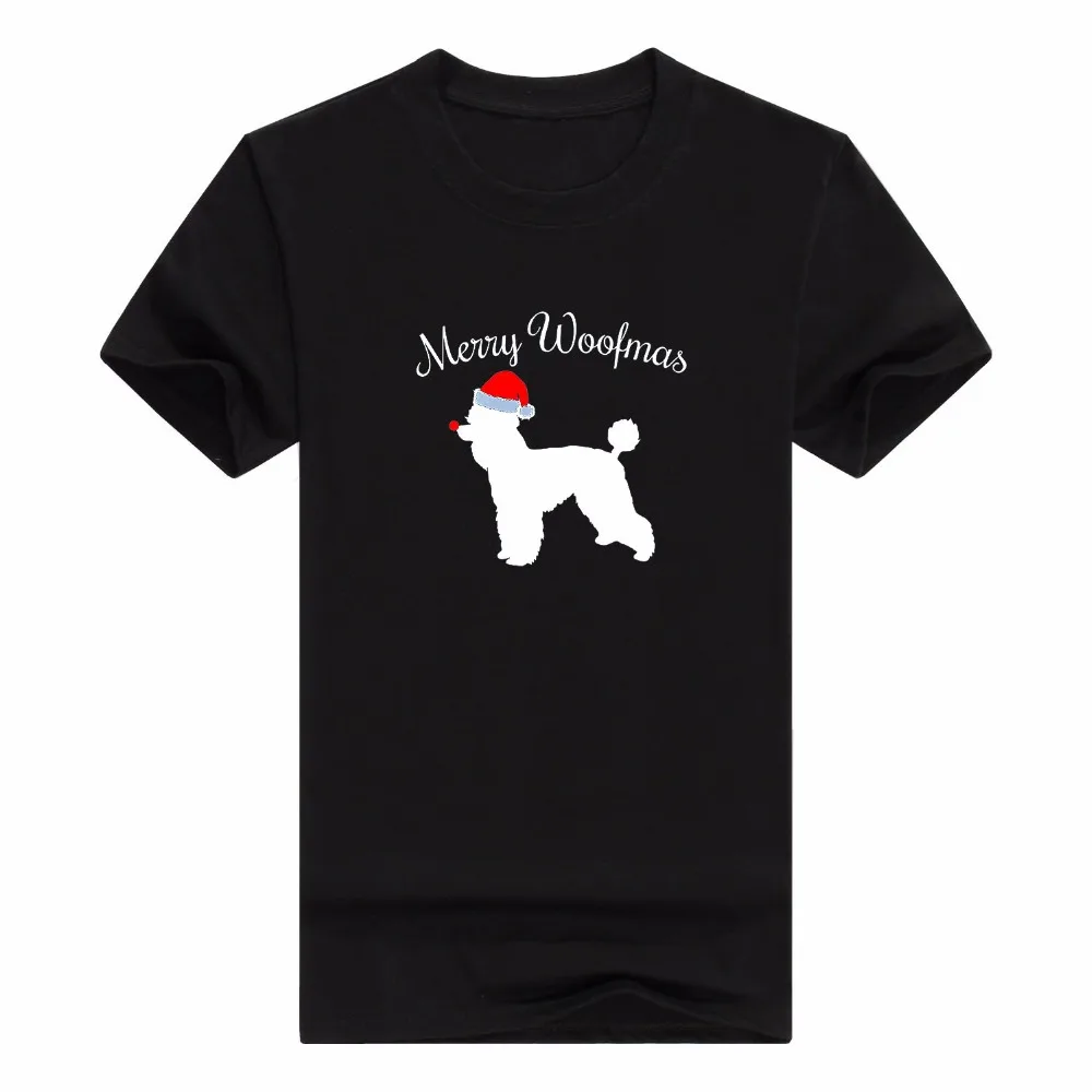 Merry woofmas шляпа собака Санта Пудель Рождество Мужская футболка | одежда