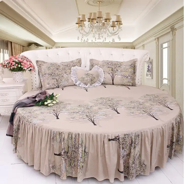 Luxury Villa Home Round Bed Bedding Duvet Cover Sets Brief Morden Grey Color Printed Jungle Forest Tree Cotton Kit