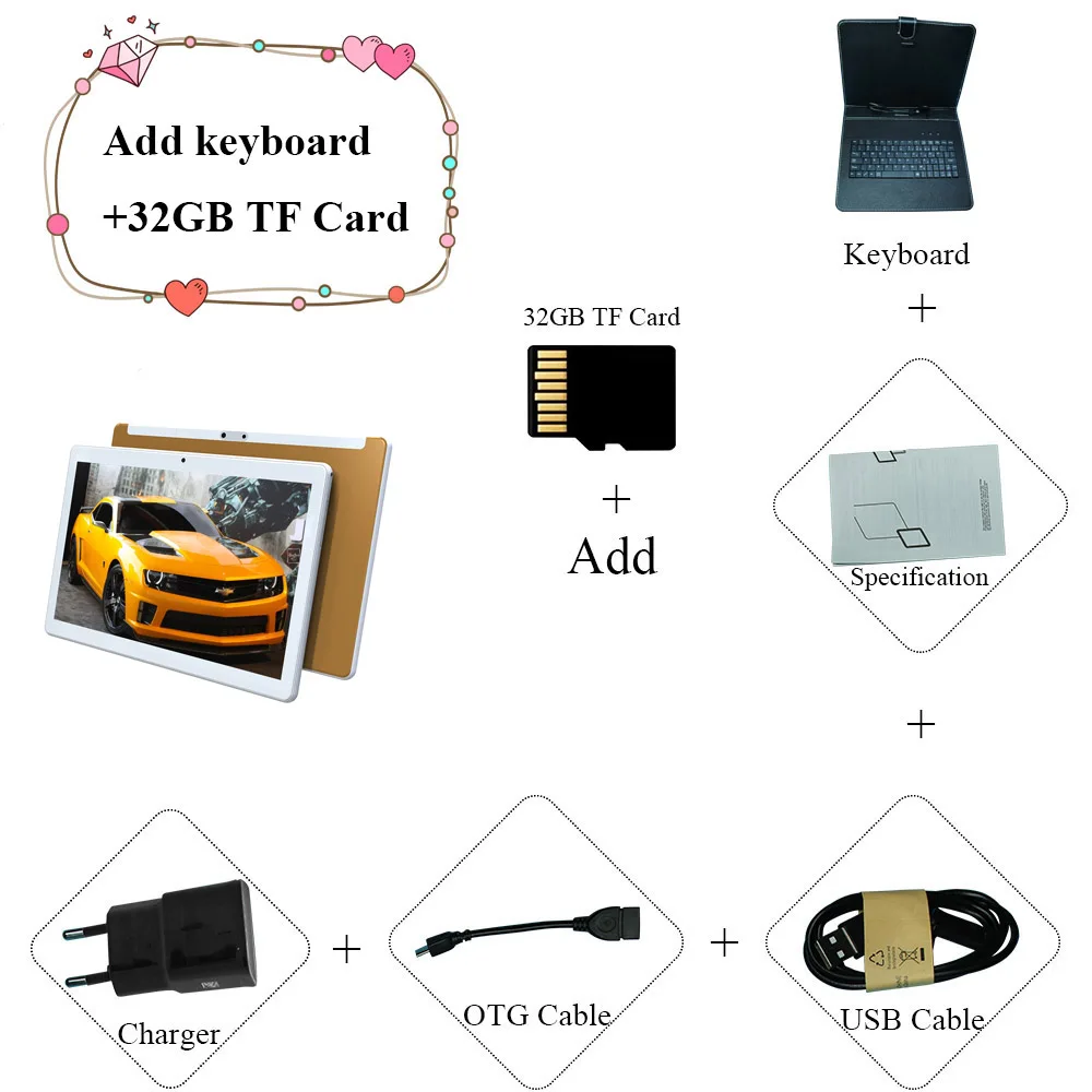 Add keyboard 32GB TF ANRY планшет 10,1 дюймов Android 7.0 3g телефонный звонок Wifi gps Bluetooth 4 Гб+ 32 ГБ подарочный планшет для детей - Комплект: Add keyboard 32GB TF