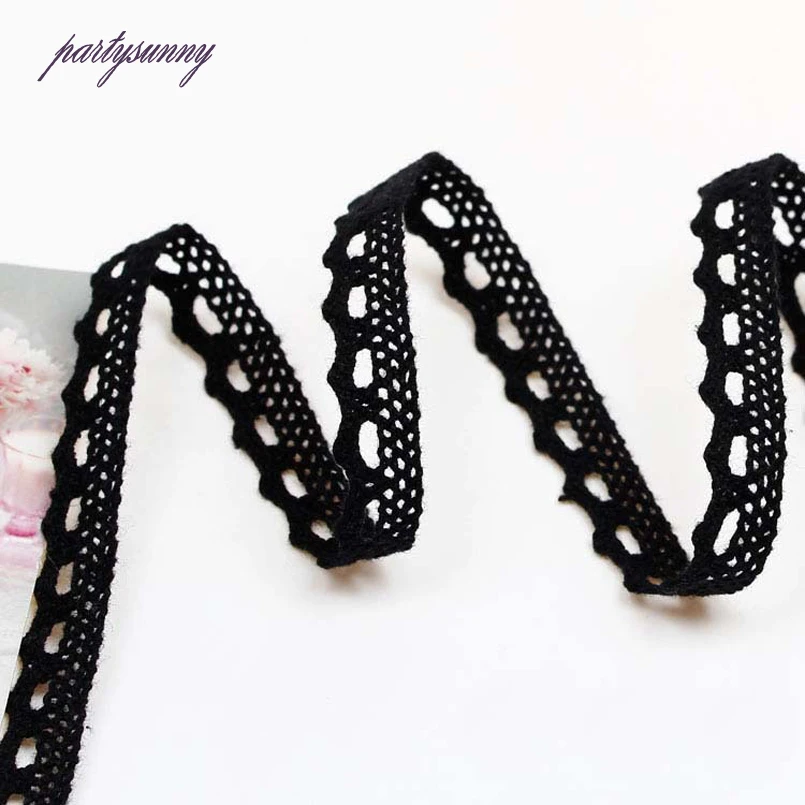 PF 10Yards/lot 1.1cm Lace Trim Black Cotton Fabric Guipure Embroidery Net for Home Curtain Decoration Handmade Craft HB040 | Дом и сад
