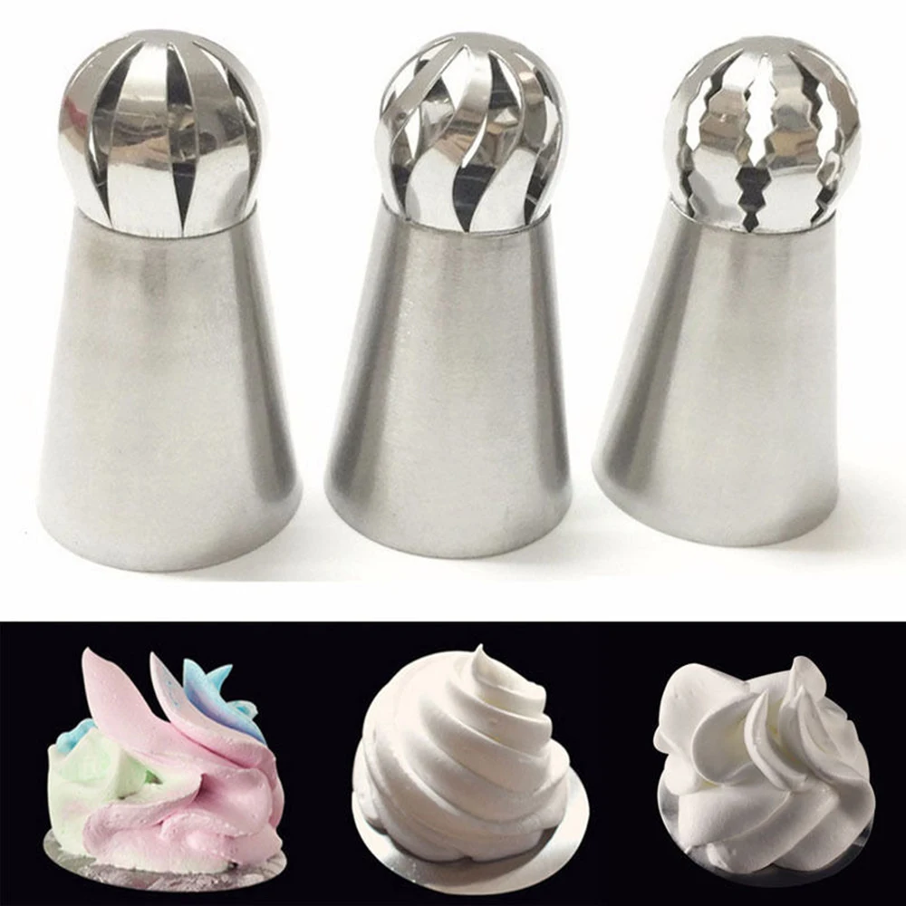 

3PCS/Set Russian Spherical Ball Icing Piping Nozzles Tips Cupcake Baking Pastry Tool Stainless Steel Cake Decoration Tool