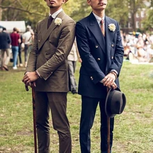 Осенние коричневые темно-синие двубортные мужские свадебные костюмы для выпускного вечера из 2 предметов, приталенный Красивый смокинг для жениха, блейзер masculino