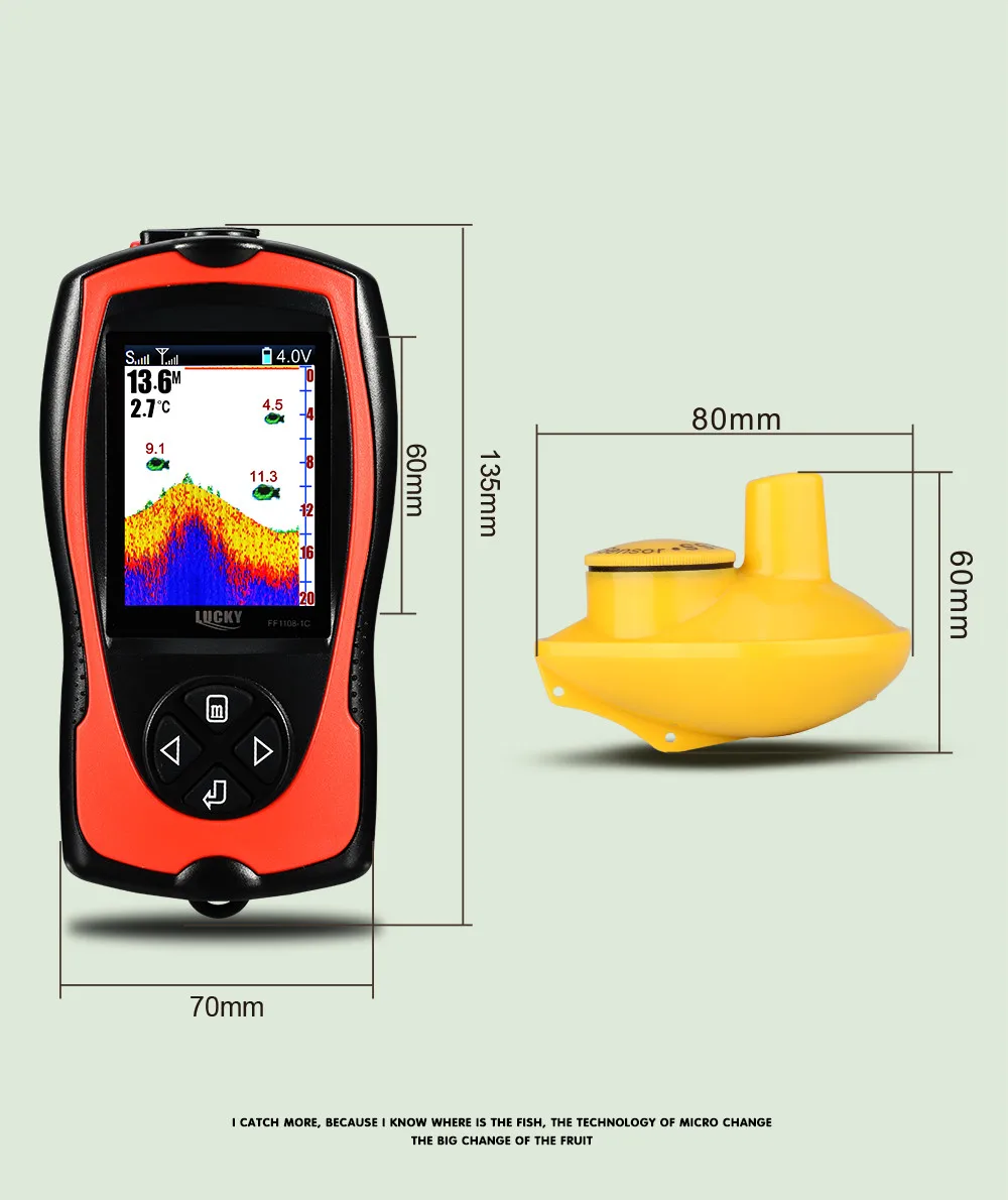 Lucky портативный рыболокатор беспроводной локатор Английский Русский Ману 2,4 дюймов TFT ЖК-экран эхолот FF1108-1CW для ледовой морской рыбалки
