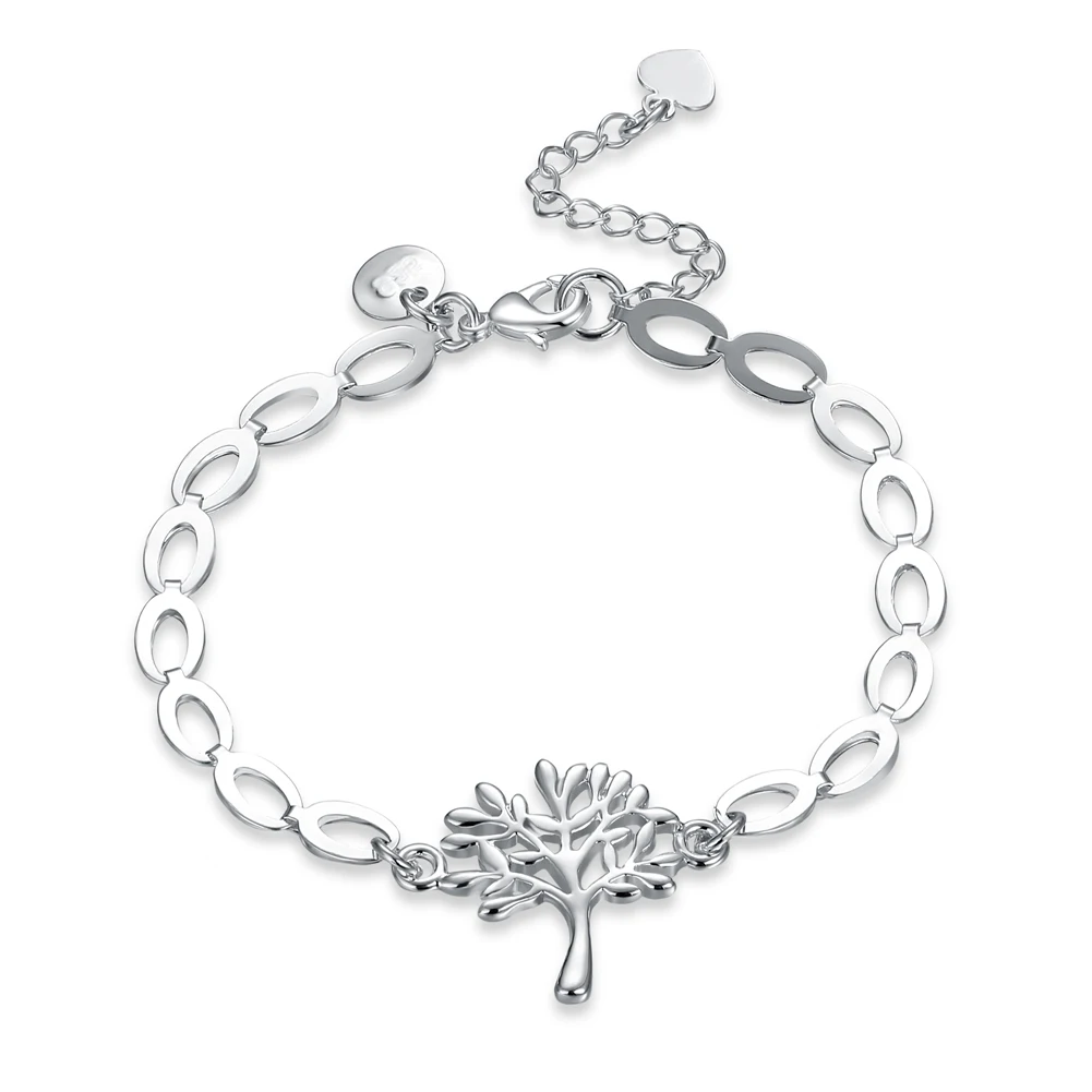 Fashion Tree of Life Charms Bracelet 925 Link Chain Silver Colour