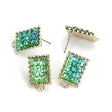 DoreenBeads, цинковый сплав, стеклянные серьги-гвоздики, светильник в виде листьев, золотой, зеленый, с петлей, граненый, 24 мм x 14 мм, 10 шт