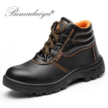 

BIMUDUIYU Steel Toe Cap Protective Shoes With Steel Bag Head Anti-Puncture Waterproof Anti-Slip Site Safety Shoes Men Ankle Boot