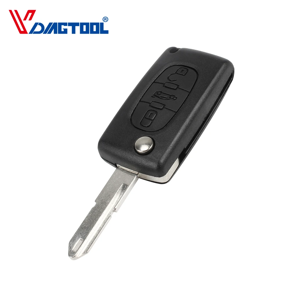 

VDIAGTOOL Flip Folding Car Key Case 3 Buttons Key Shell Blank Fob For Peugeot 206 with battery place(CE0536)