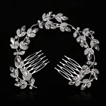 Популярный цветок листья Роскошная невеста длинное украшение для головы сплав полная дрель гребень свадьба невеста посеребренные аксессуары для волос