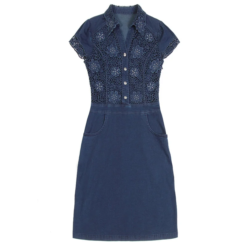 Nordic Winds Womens Jeans Dresses 2017 Summer Beautiful Mini Lace Dress New Turn Down Collar Women