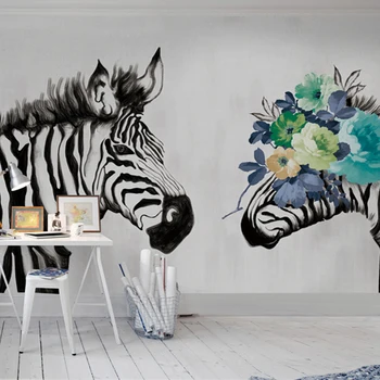 

3d zebra color white zebra mural living room bedroom TV background wallpaper