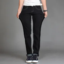 2016 New Slim Stretch Denim Pants Corduroy Black Jeans Male Casual Stripe Spliced Solid Elastic Jeans Straight Fit Jeans Homme