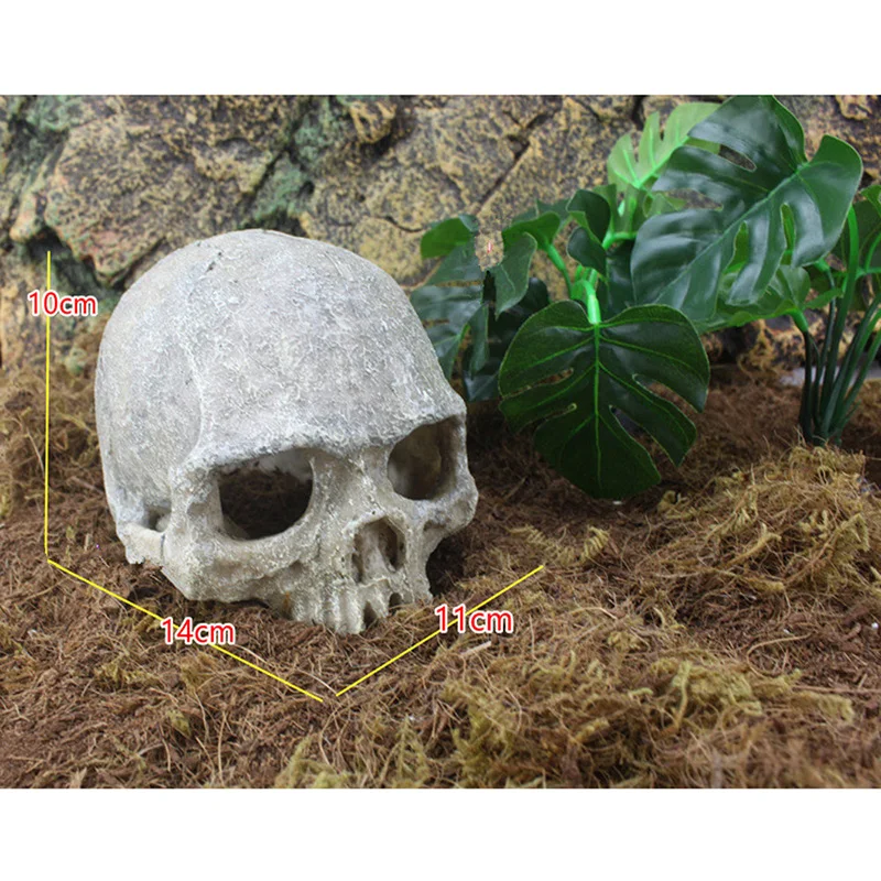 Resin Easter Island Head Bone Skull Statue for Lizards Terrarium Reptile Hide Cave Aquarium Fish Tank Landscape Decor Ornament