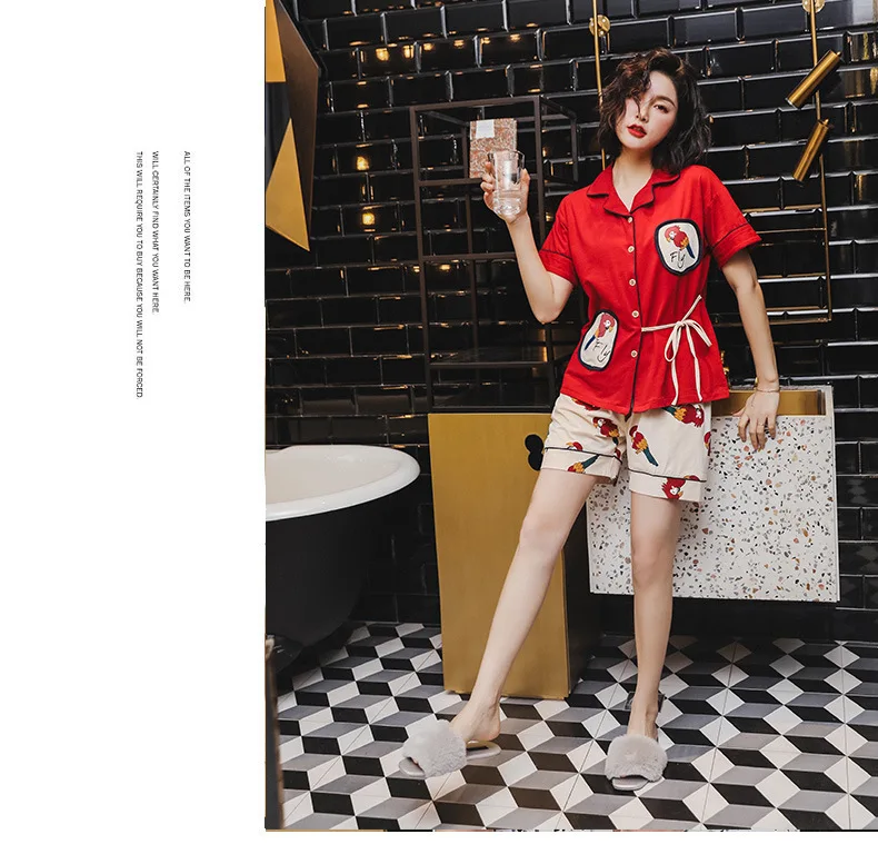 Комплект из модных женских Милая Пижама для отдыха 2019 Летняя мода Личность с короткими рукавами, женская одежда для сна попугай ночная