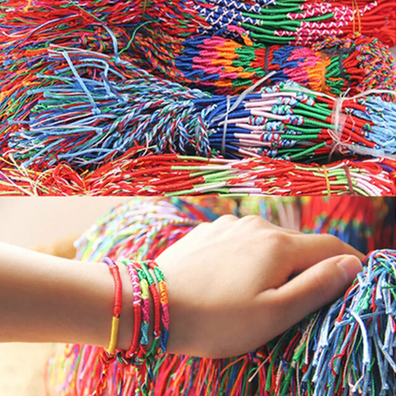 

ABL251(100), Bohemian Brazil Cheap Colorful Rainbow Handmade Weave Woven Braided Rope Thin String Strand Friendship Bracelet