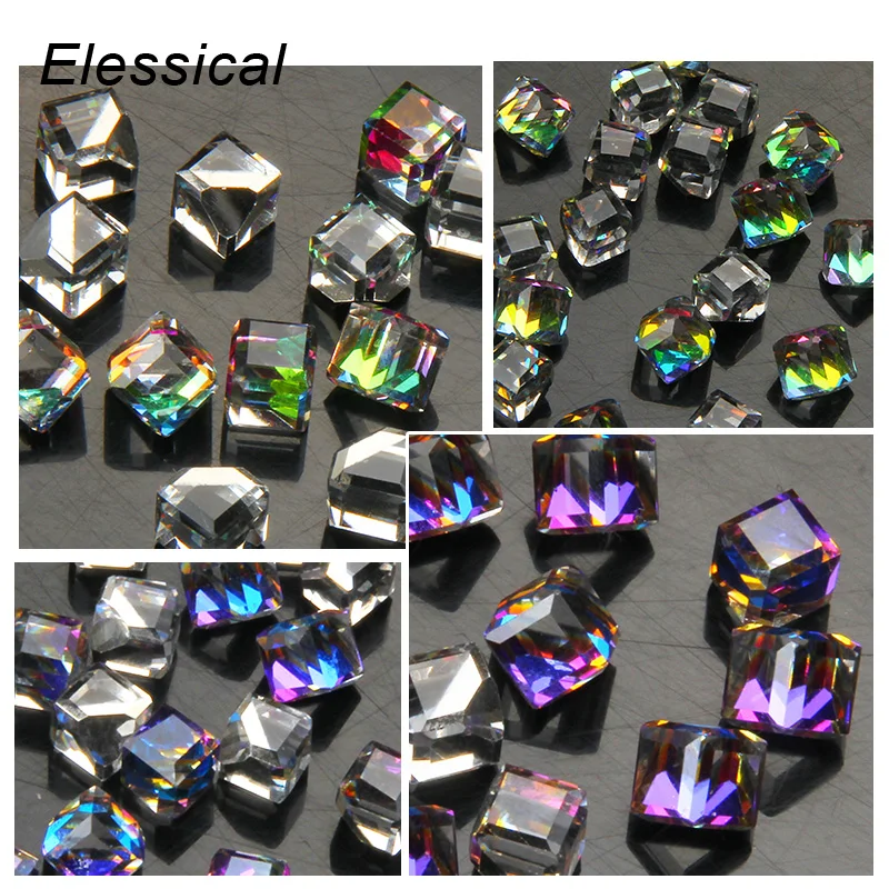 

ELESSICAL Fantasy 3D Glass Crystal Nail Charms Rhinestones For Nails Geometric Cube Square DIY Nails Art Decorations WY890-WY893