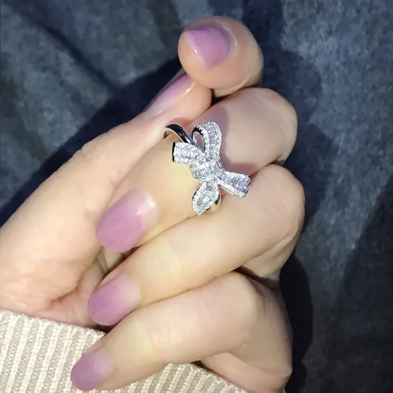 

Utimtree Luxury 6 ct Cut AAA Zircon 925 Sterling Silver Ring Micro Paved CZ Ring for Women Fashion Jewelry Female Bowtie Rings