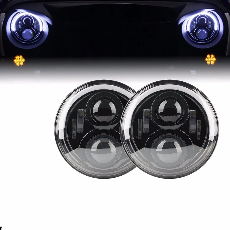 Beam Cree LED Headlights With Half Top Halo Ring Angel Eyes DRL For Jeep Wrangler JK TJ LJ 1997 - 2016