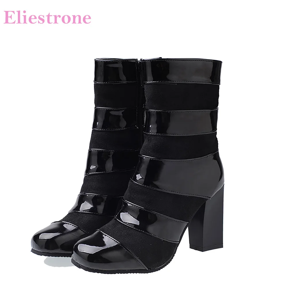 

Brand New Novelty Red Black Women Mid Calf Riding Boots Fashion High Heels Lady Casual Shoes SX8 Plus Big Small Size 10 32 45 47