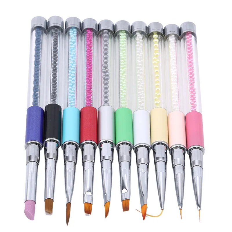 

10 Styles French Sequins Lining Flower Painting Pen Rhinestones Nail Brush Acrylic Gel Polish Extension Sculpture Powder Coating