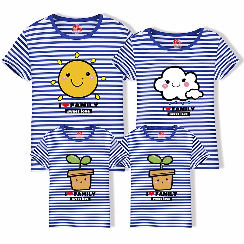 Family Matching Outfit Summer Short Sleeve T Shirt Top Clothes Cotton Mother Father Son daughter Dress Cartoon Sun Rain LD10385