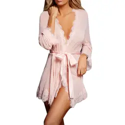 Bohemia style Babydoll Sleepwear нижнее белье кружевное пальто ночное белье + G-string nighty для дам цветочный атласный шелковая ночная рубашка