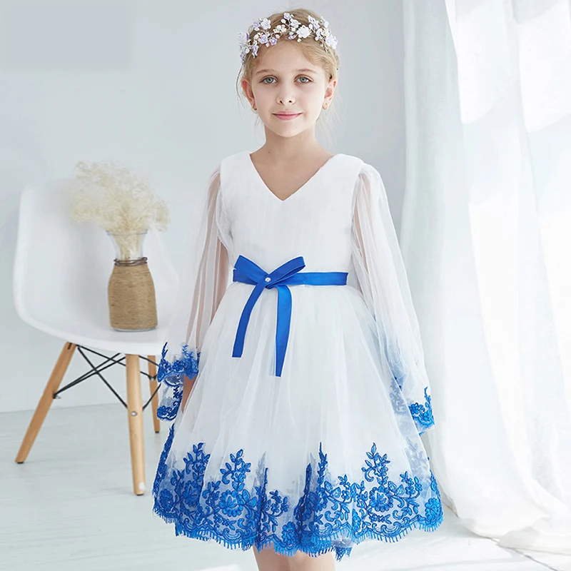 Elegant Butterfly Sleeve Embroidery Lace Baby Girl Dress Summer 2017 Fashion Princess Prom Party Wedding Flower Girl Dress P14