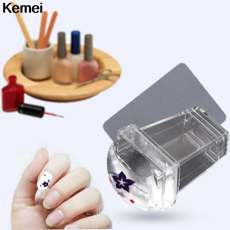 Nail Art Stamper Scraper Set Nails Cap Pure Clear Transparent Silicone ...